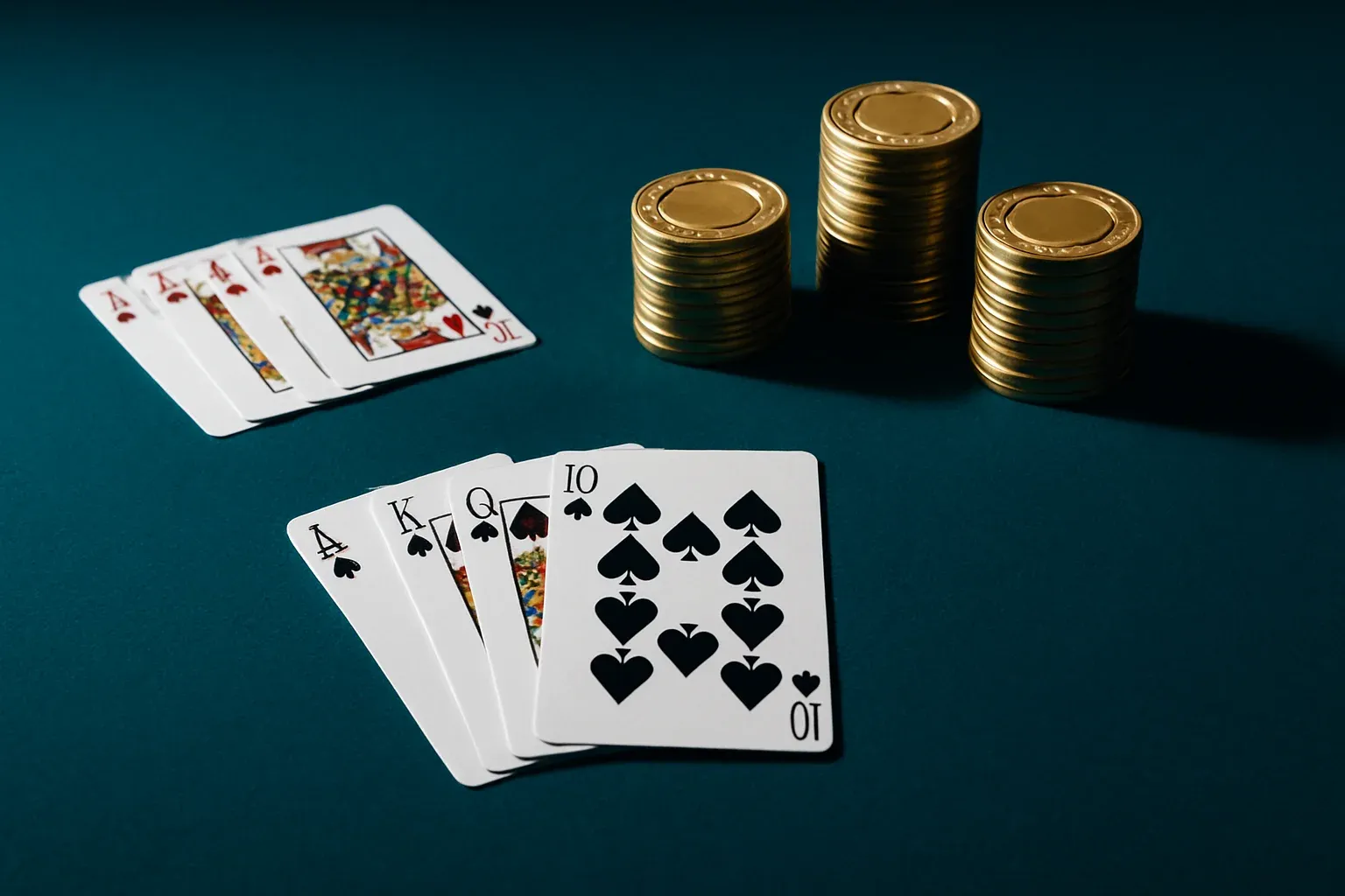 Editorial Casino Table Clean casino table close-up with cards and gold chips